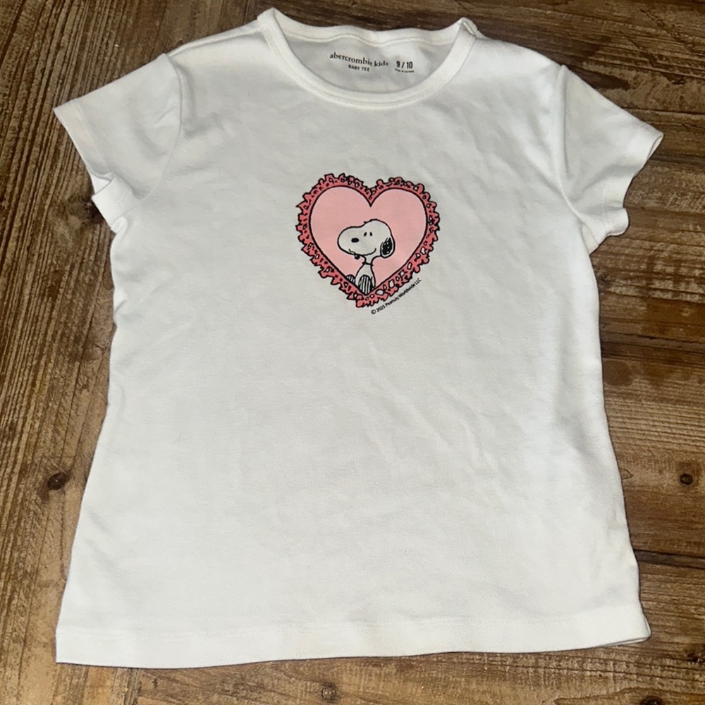 Abercrombie Kids White and Pink Heart Graphic Tee